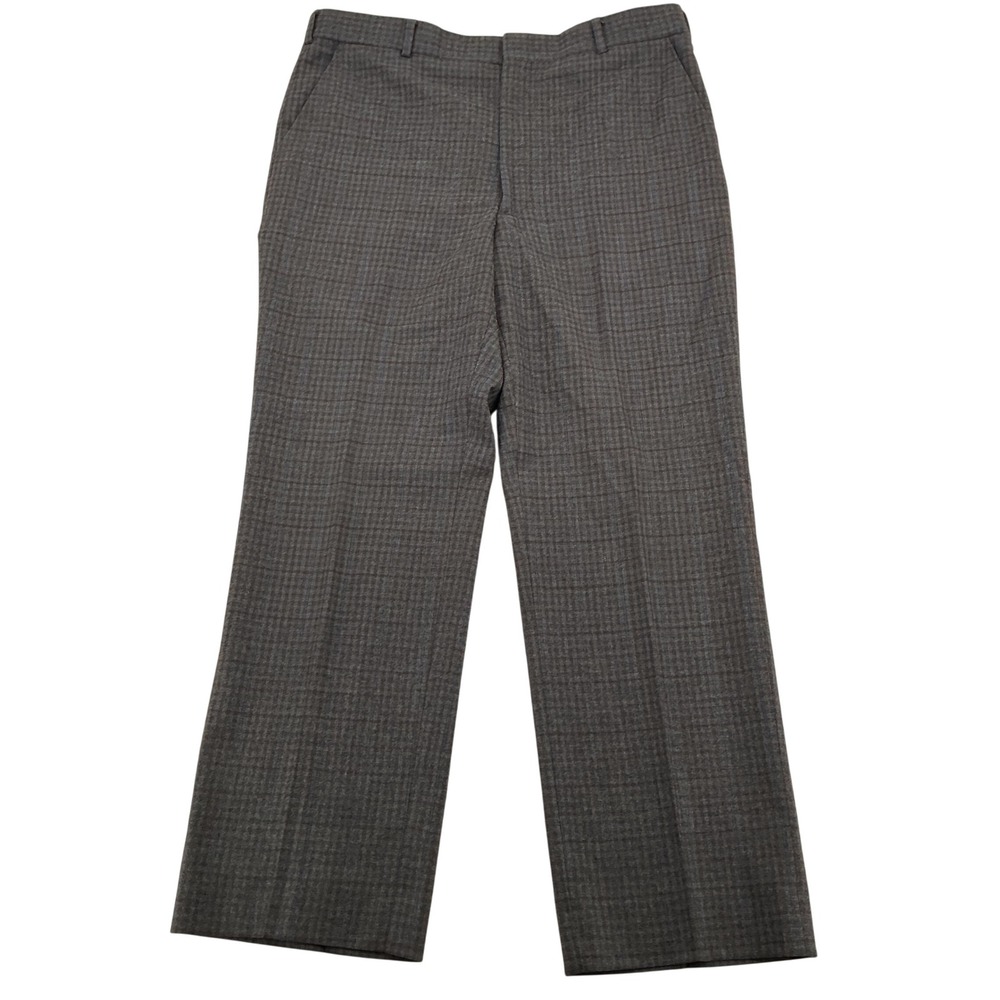 Mens 35x30 Grey Wool Plaid Vintage Dress Pants Academia 50s Furmans Trousers